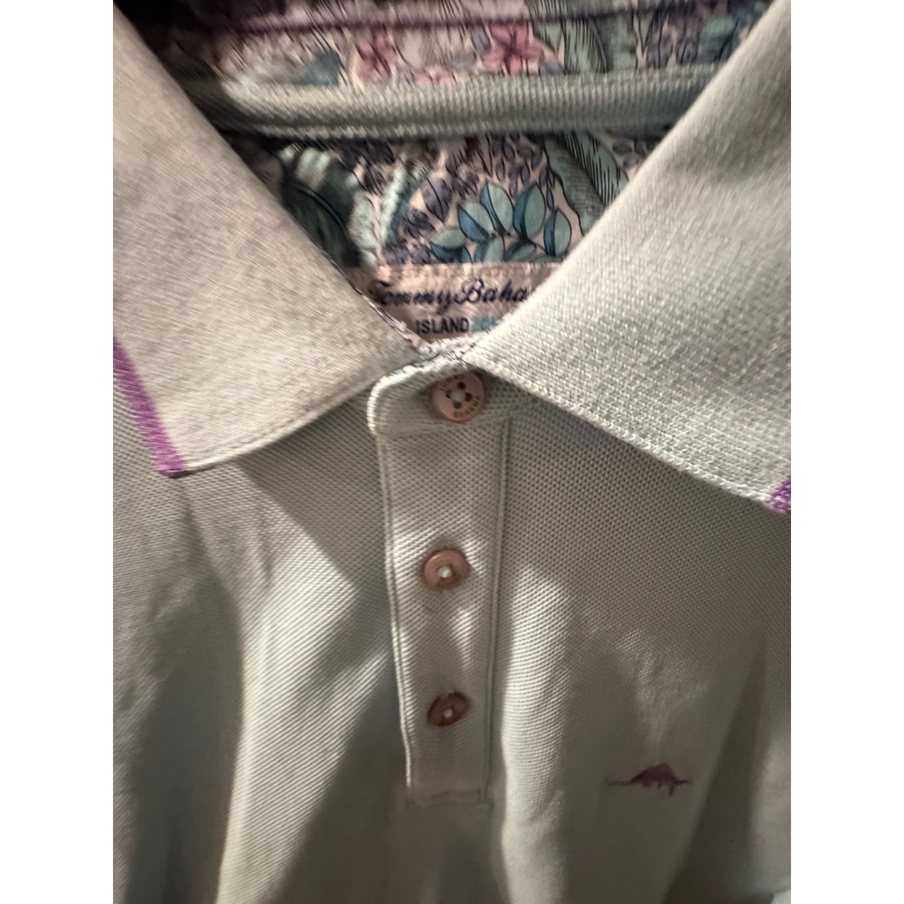 Tommy Bahama Polo Shirt Mens M M Light Blue Purple Trim Short Sleeve Island